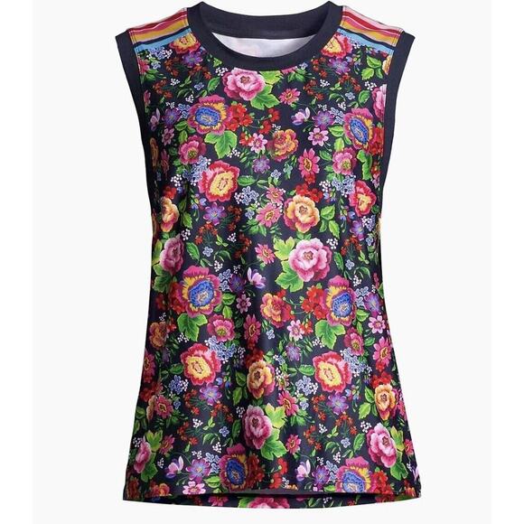 JOHNNY WAS Cantero Muscle Tank Top Medium Navy Blue Multi Color Floral Print NWT - Picture 3 of 9